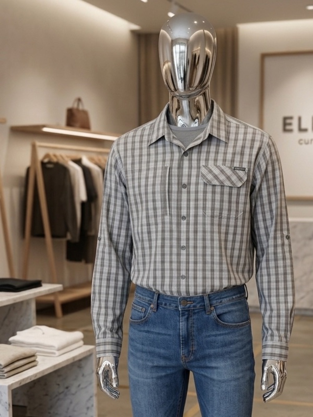 Eddie Bauer Grey Plaid Shirt